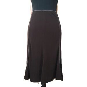 Per Se Silk Blend Midi Skirt Flowy A-Line Hem Chocolate Brown Women's Size 14